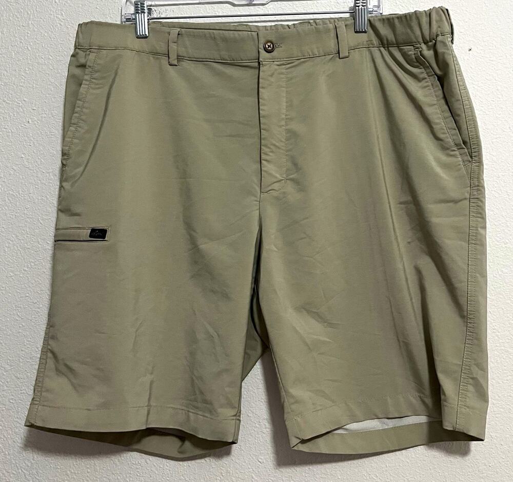 Greg Norman Men's Golf Shorts 40 Beige Solid Flat Front Stretch Pockets